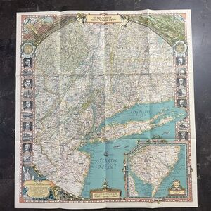 1939 The Reaches of New York vintage colored illustrated map